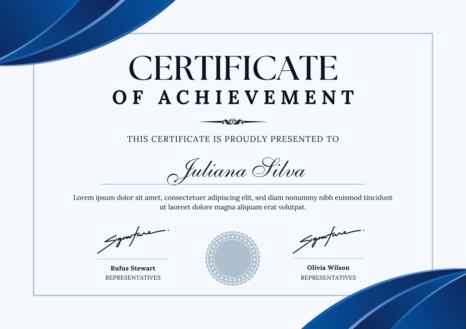Blue Certificate of Achievement